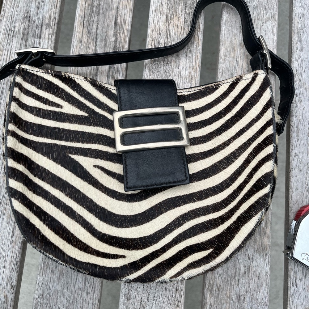 XXI SECOLO , made in Italy Zebra Print Black and White Women's Bag REAL PONY FUR